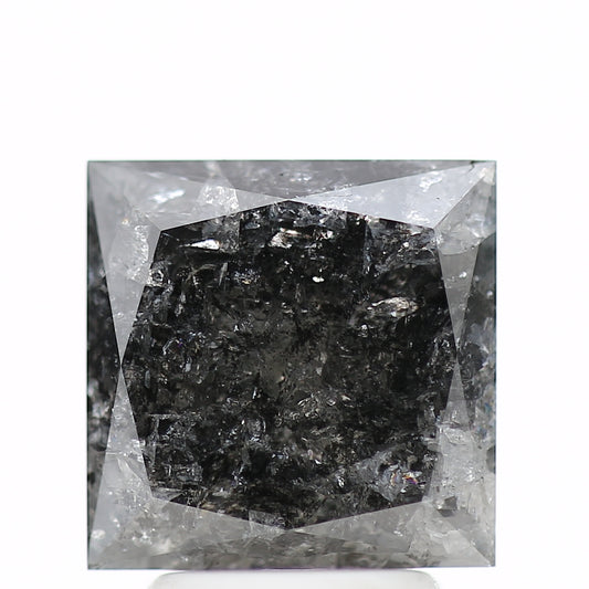 4.20 Carat 8.4 MM Natural Fancy Icy Black Princess Salt Pepper Diamond