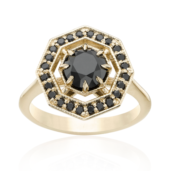 The Octa Black and White Diamond Ring 14k Black Gold Band - Blackdiamond