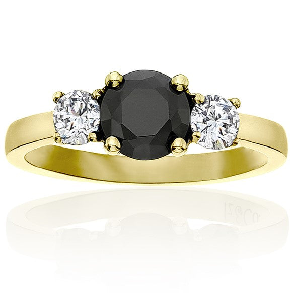 Three Stone Black and White Diamond Ring 14k Yellow Gold - Blackdiamond