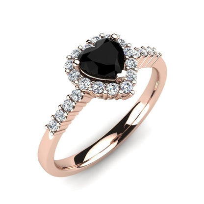 Heart Black Engagement Ring Petty 14K Rose Gold