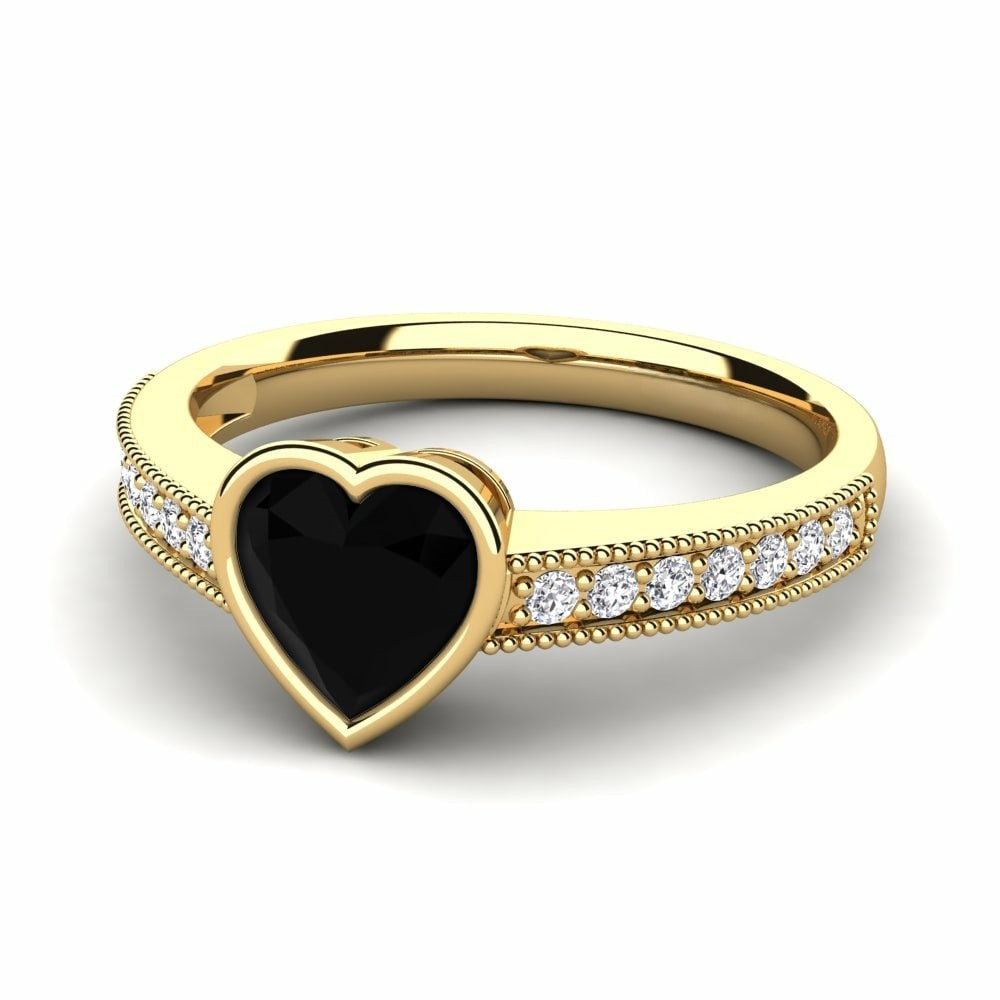 Heart Black Engagement Ring Bella 14K Yellow Gold