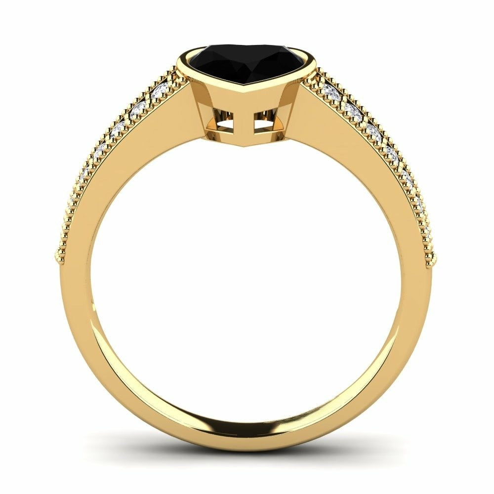 Heart Black Engagement Ring Bella 14K Yellow Gold