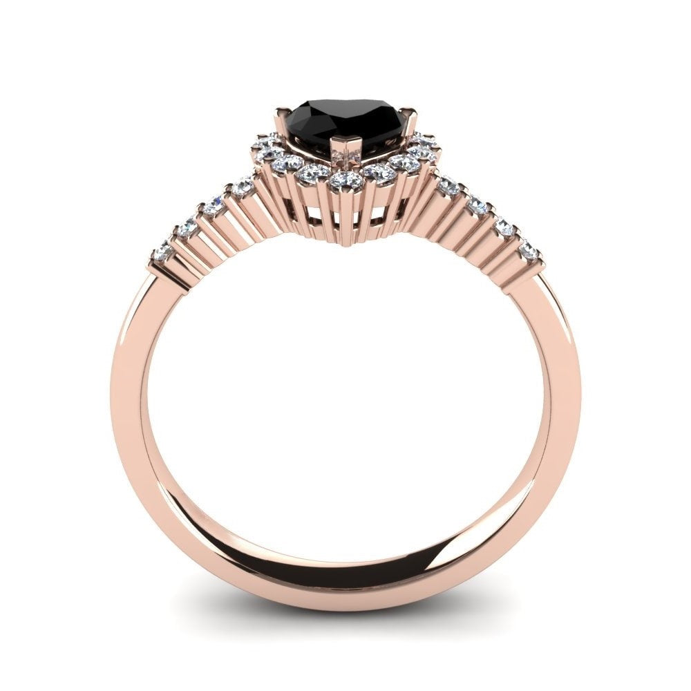 Heart Black Engagement Ring Petty 14K Rose Gold