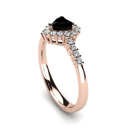 Heart Black Engagement Ring Petty 14K Rose Gold