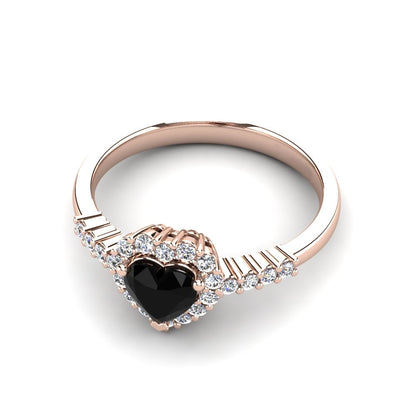 Heart Black Engagement Ring Petty 14K Rose Gold