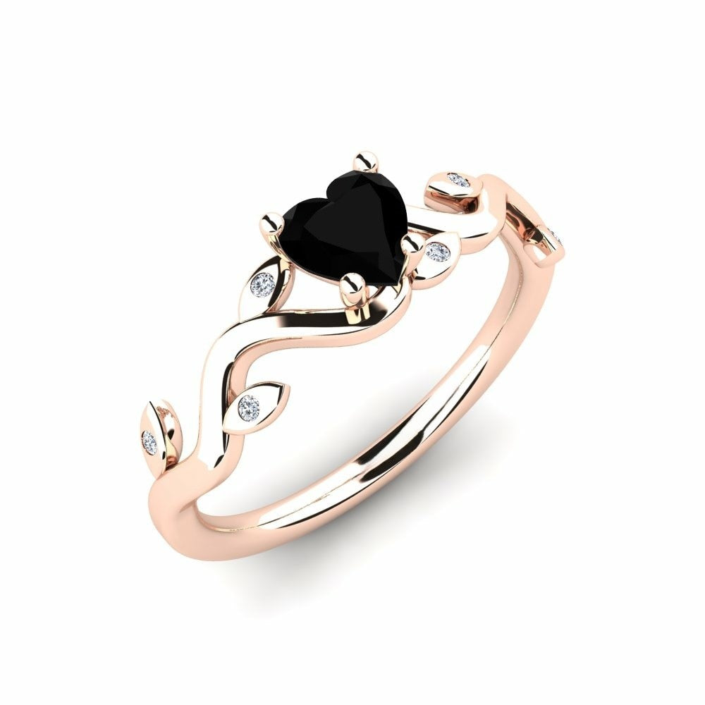 Heart Black Engagement Ring Celeste 14K Yellow Gold