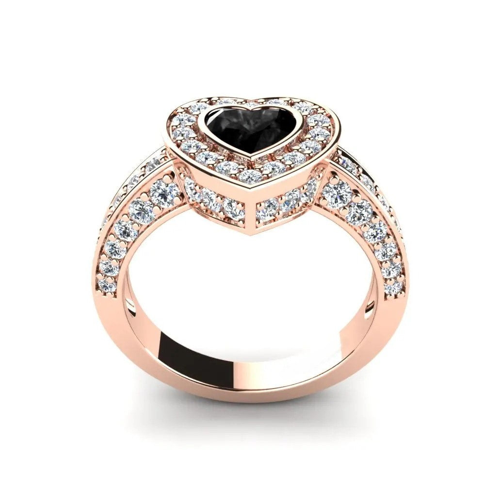 Heart Black Engagement Ring Vivian 14K Rose Gold