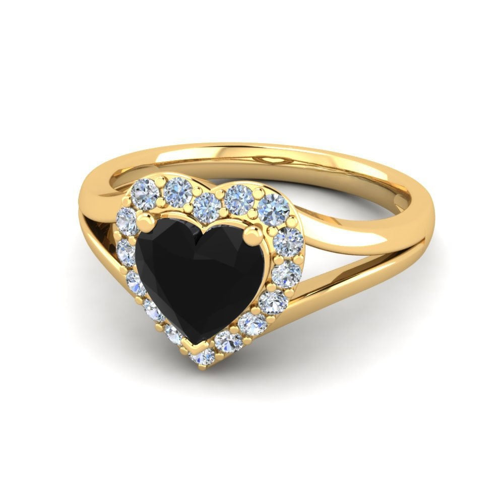 Heart Black Engagement Ring Juliana 14K Yellow Gold