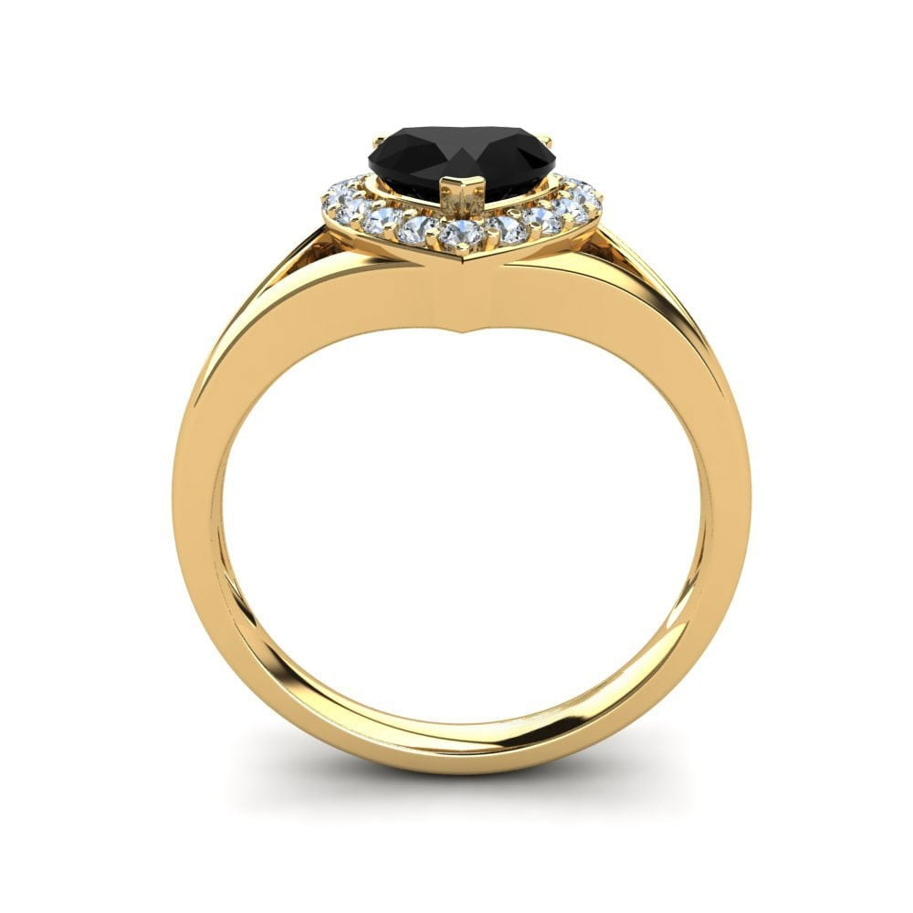 Heart Black Engagement Ring Juliana 14K Yellow Gold