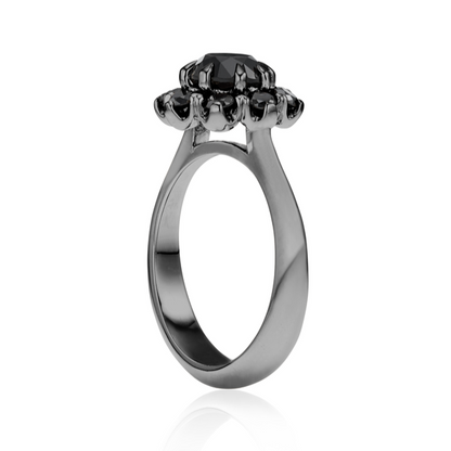 The Bloom Round Black Diamond Halo Engagement Ring 14K Black Gold - Blackdiamond
