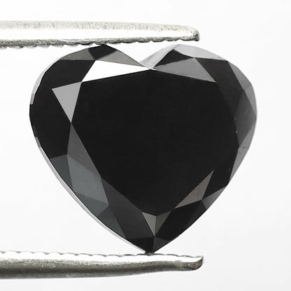 3.66 Carat Heart Shape Diamond 9 mm Heated Jet Black Color Loose Diamond For Necklace - Blackdiamond