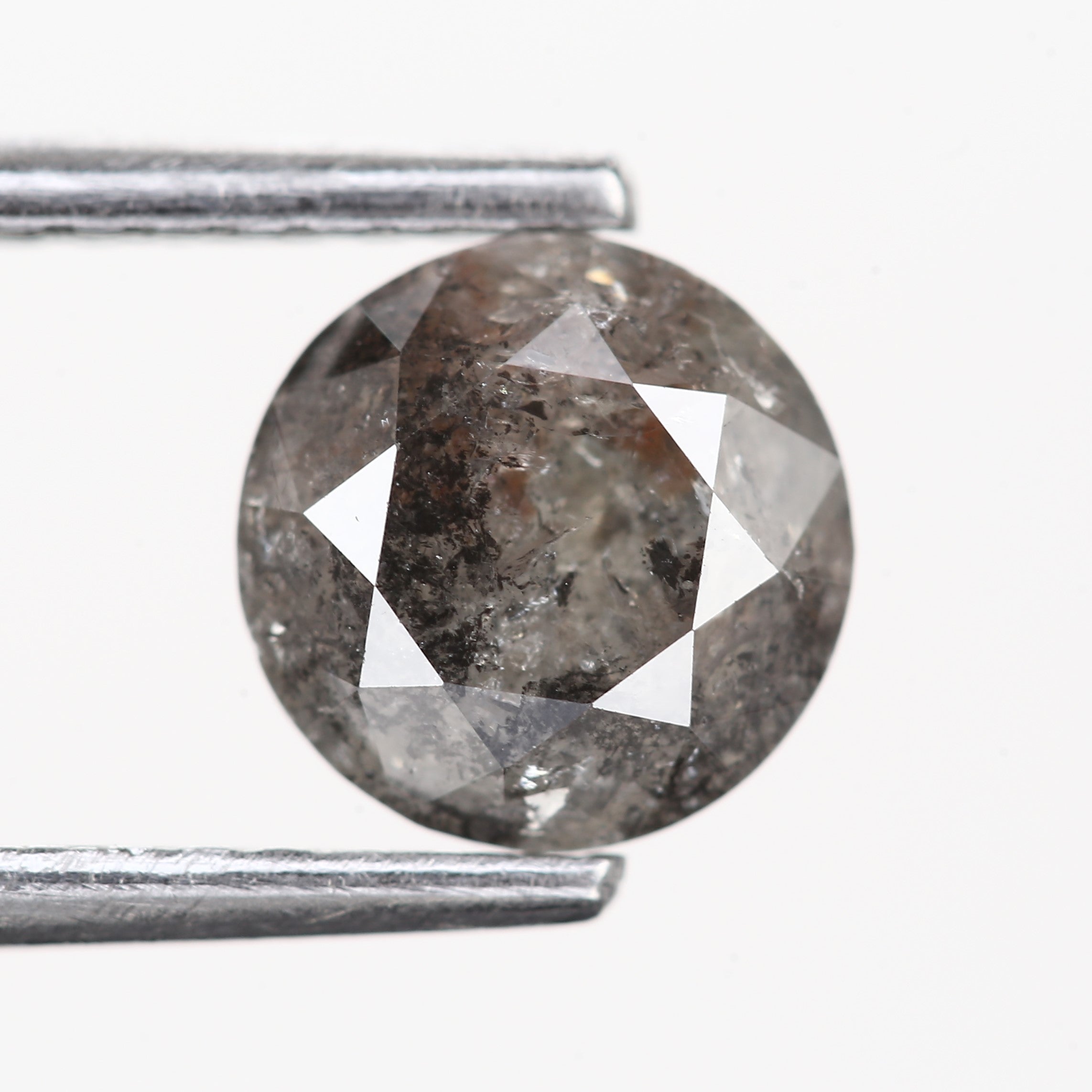 0.93 Ct Natural Salt and Pepper Gray Round Diamond 6.18 MM with Unique Inclusions