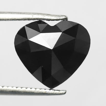 3.66 Carat Heart Shape Diamond 9 mm Heated Jet Black Color Loose Diamond For Necklace - Blackdiamond