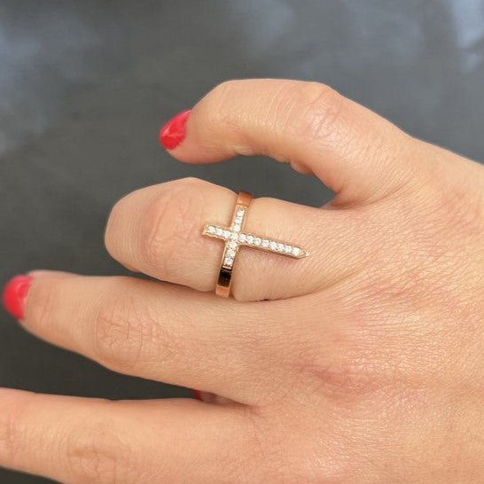 Black Diamond Cross Ring 14k Rose Gold Ring - Main Image