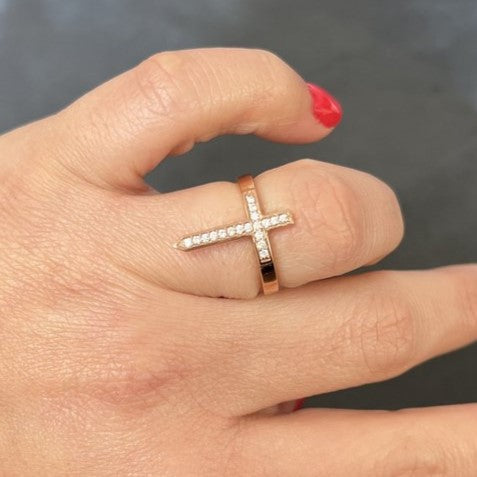 Diamond Cross Ring 14k Rose Gold Ring - Blackdiamond