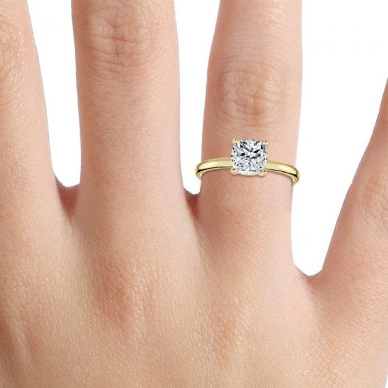 Deltic Cushion Solitaire Engagement Ring 14K / 18K Solid Gold