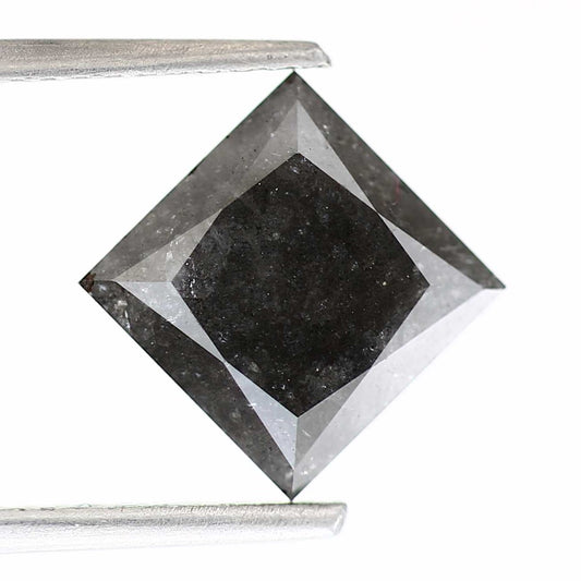 2.50 Carat 7.55 MM Natural Gray Princess Cut Salt and Pepper Diamond - Blackdiamond