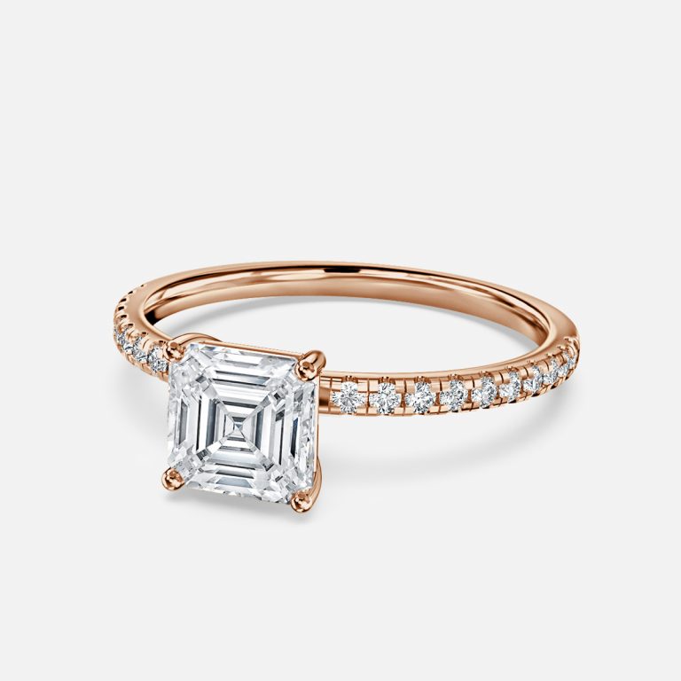 Ulip Radiant Asscher Diamond Band Engagement Ring 14K / 18K Solid Gold