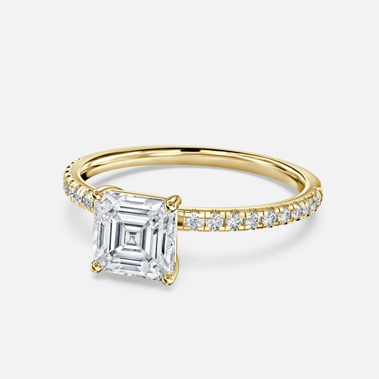 Ulip Radiant Asscher Diamond Band Engagement Ring 14K / 18K Solid Gold