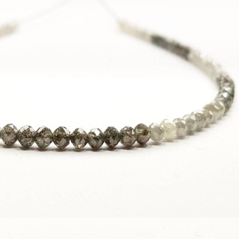 9 Carat Diamond Beads Necklace Fancy Gray White Diamond 925 Silver Clap