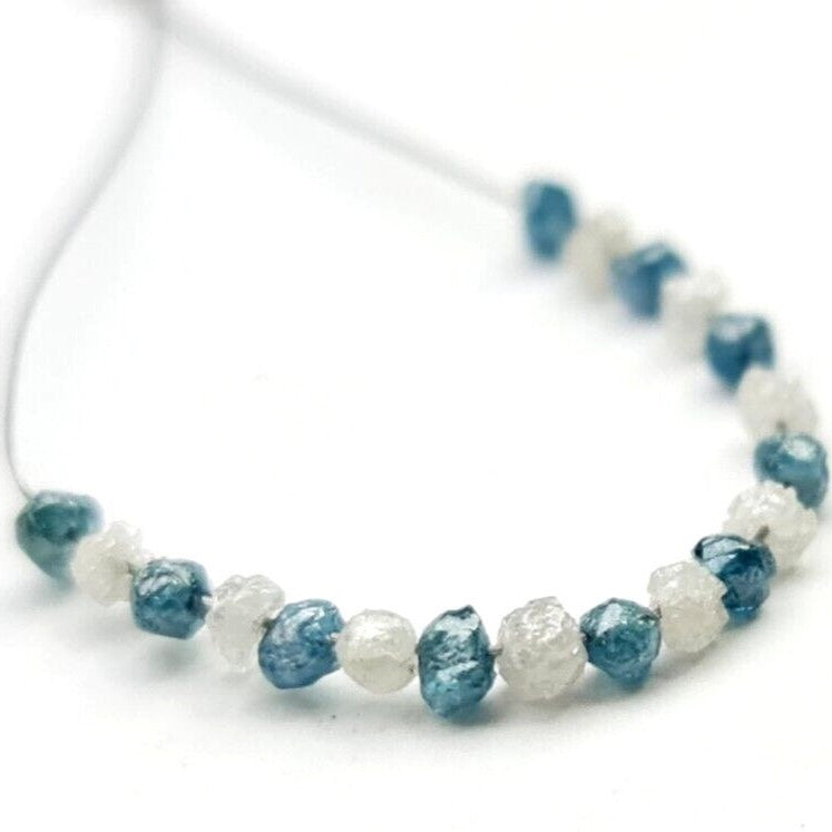 Natural Loose Diamond Beads Blue & White Rough Beads Bracelet