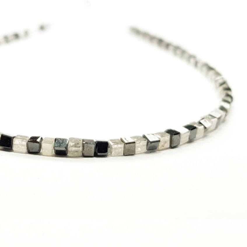 9 Carat Cube Diamond Beads Necklace Fancy Black Gray White Diamond 925 Silver Clap