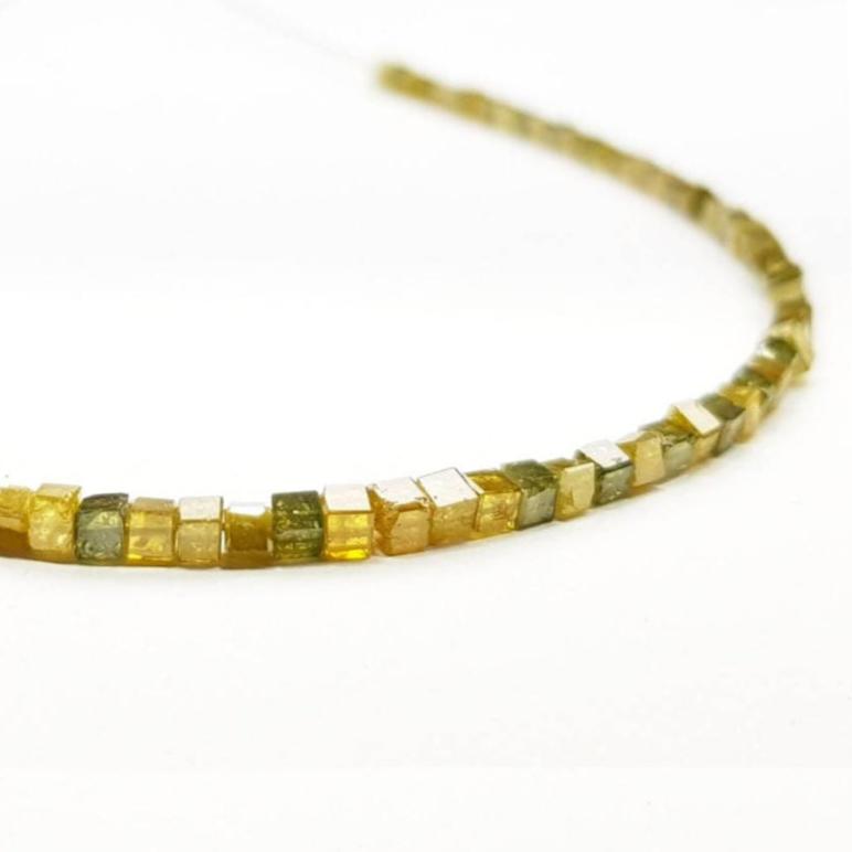 9 Carat Cube Diamond Beads Necklace Fancy Yellow Diamond 925 Silver Clap