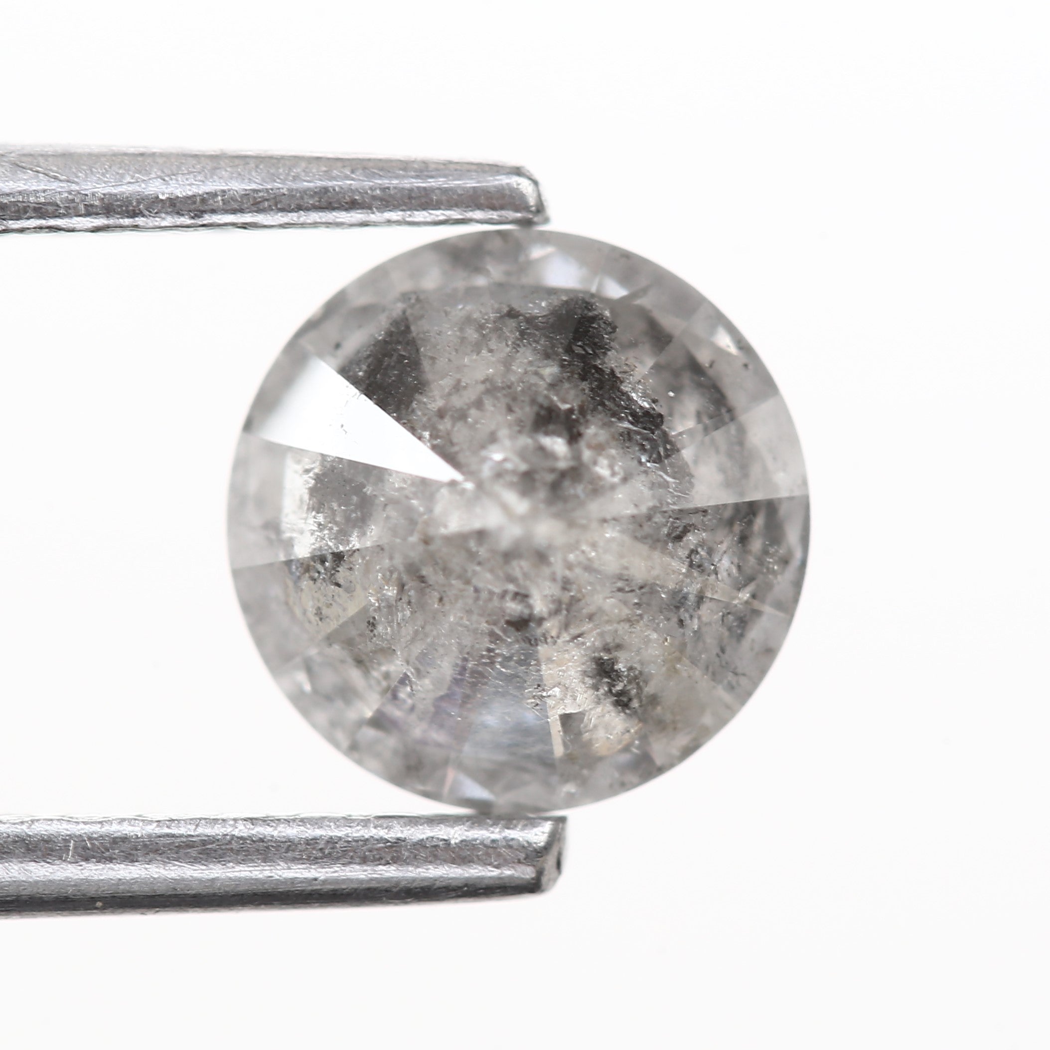 0.87 Ct Icy Grey Salt and Pepper Diamond 6.1 MM Round Cut with Natural Speckles