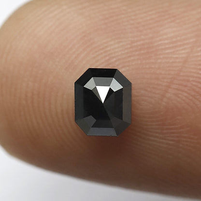 0.70 Carat Emerald Cut Diamond 5 MM Heated Black Color Emerald Shape Black Diamond For Ring - Blackdiamond