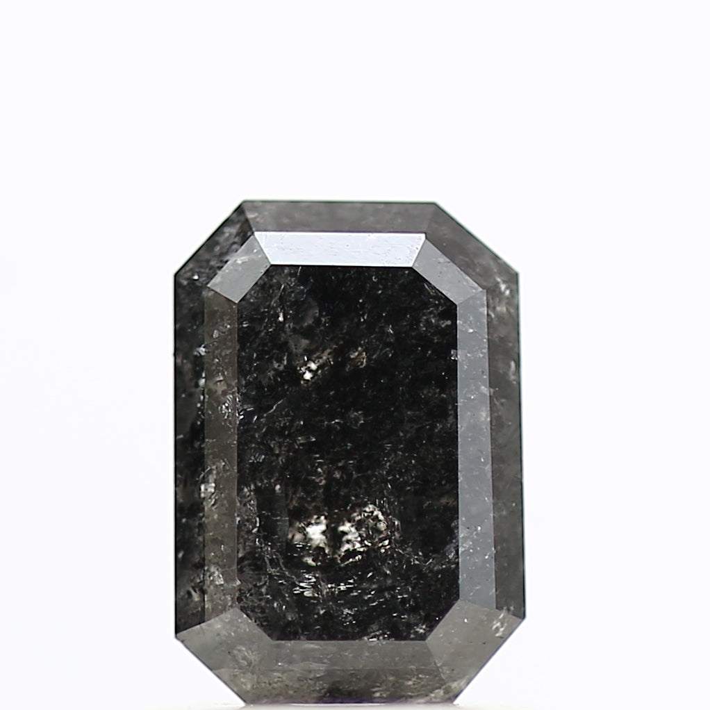1 Carat Emerald Cut Salt and Pepper Diamond 6.93 MM Fancy Natural Black
