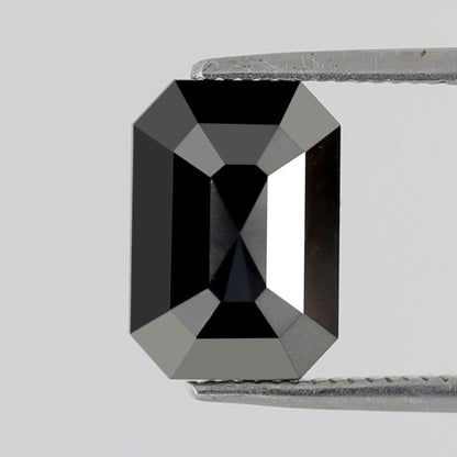 2.96 Carat Sparkling Step Cut Emerald Shaped Black Opaque Natural Ethically Sourced Diamond Made For Vintage Jewelry