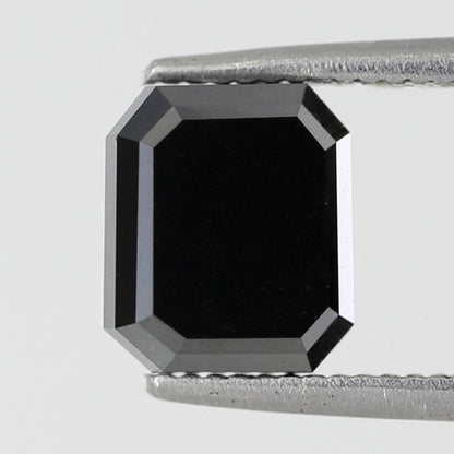 2.51 Carat Emerald Shape Diamond Treated Black Color Diamond 7.5 MM Loose Natural Diamond Black Diamond Custom Classic Ring - Blackdiamond