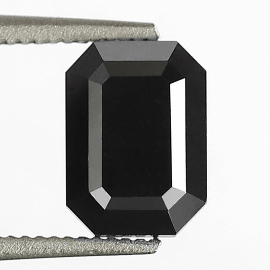 1.07 Carat 6 MM Natural Diamond Treated Black Color Diamond Emerald Shape Black Diamond Engagement Ring