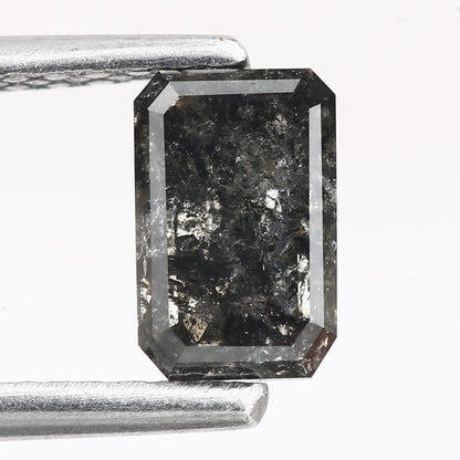 0.60 Carat 6.08 MM Black Galaxy Emerald Cut Salt and Pepper Diamond - Blackdiamond