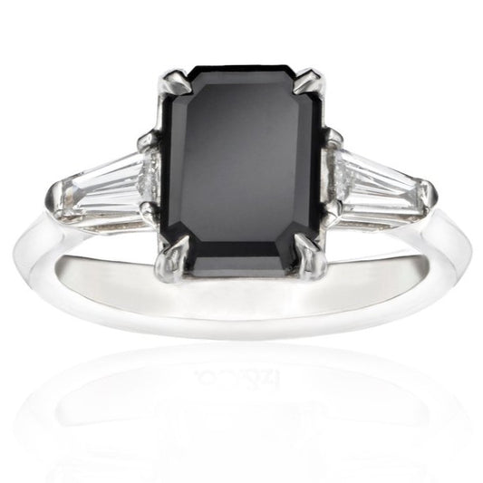 Diana Emerald Cut Black Diamond Engagement Ring