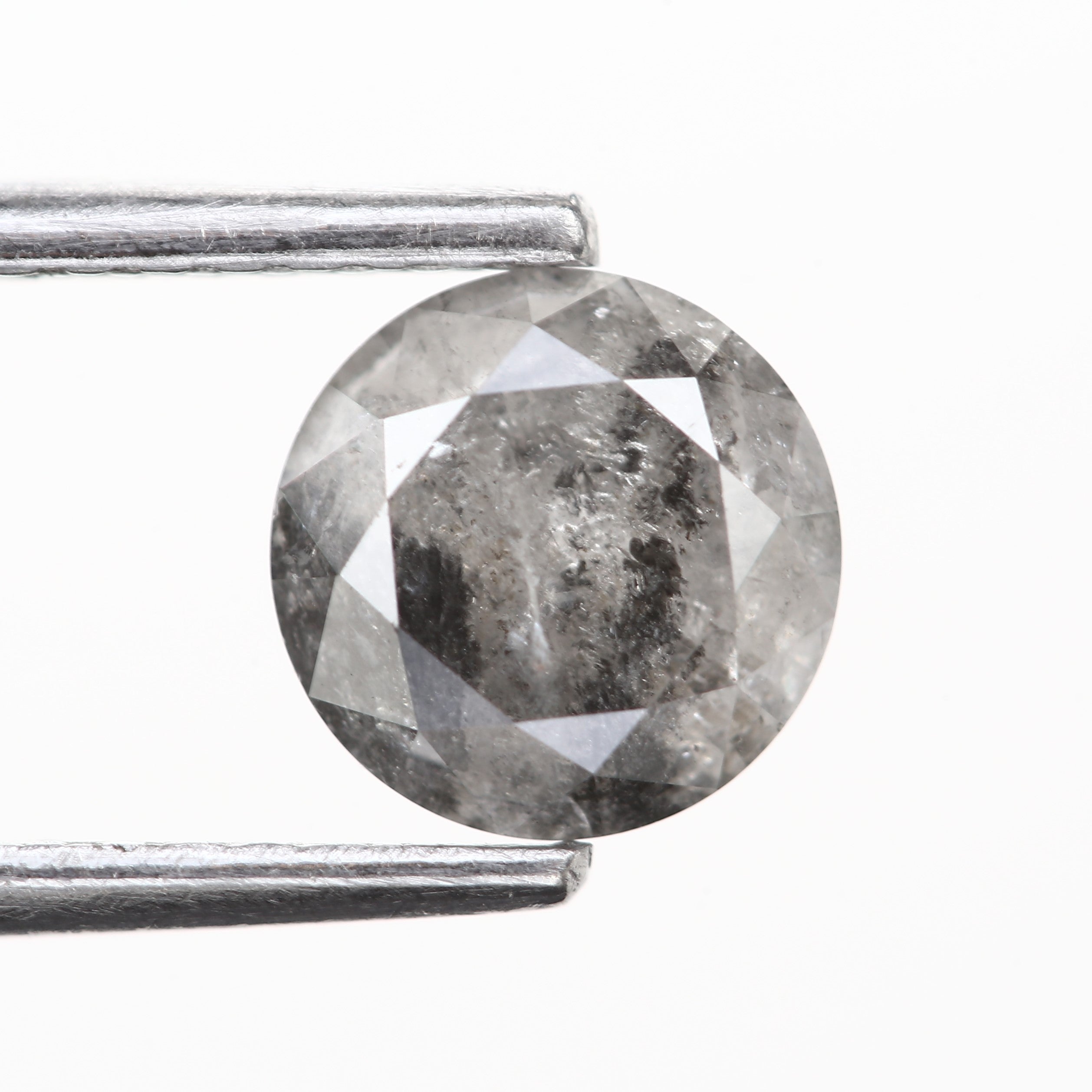 0.87 Ct Natural Icy Grey Salt and Pepper Diamond 6.1 MM with Unique Inclusions