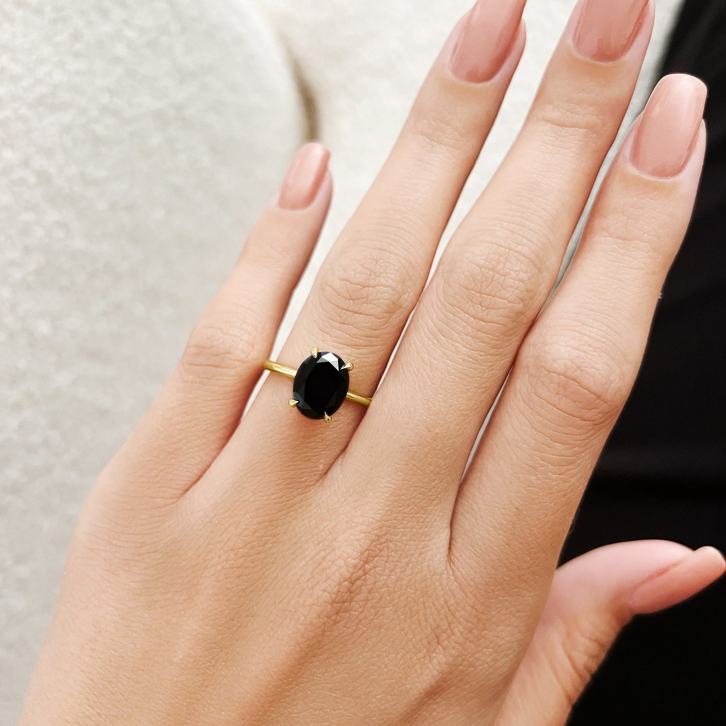 3ct Natural Black Diamond Oval Engagement Ring Solitaire in Yellow Gold