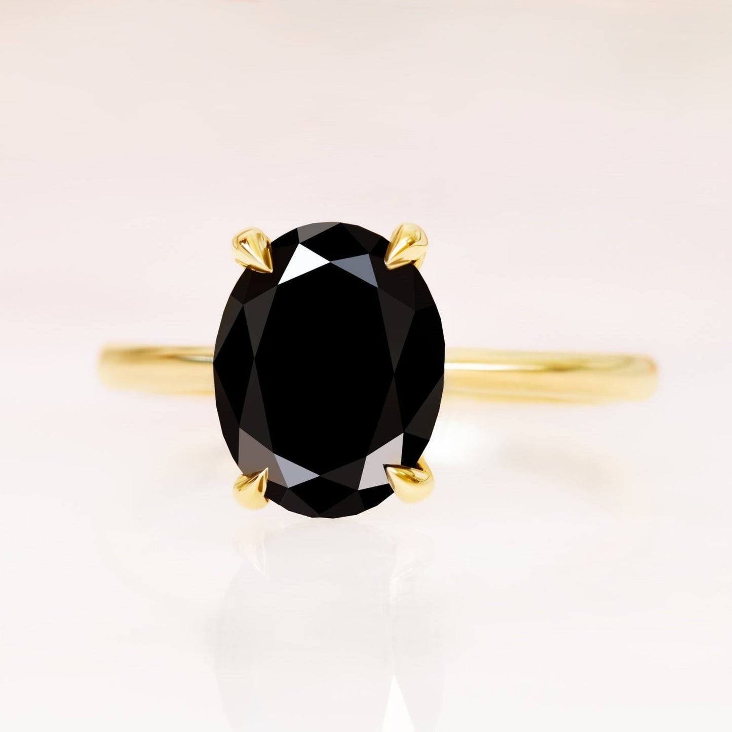 3ct Natural Black Diamond Oval Engagement Ring Solitaire in Yellow Gold