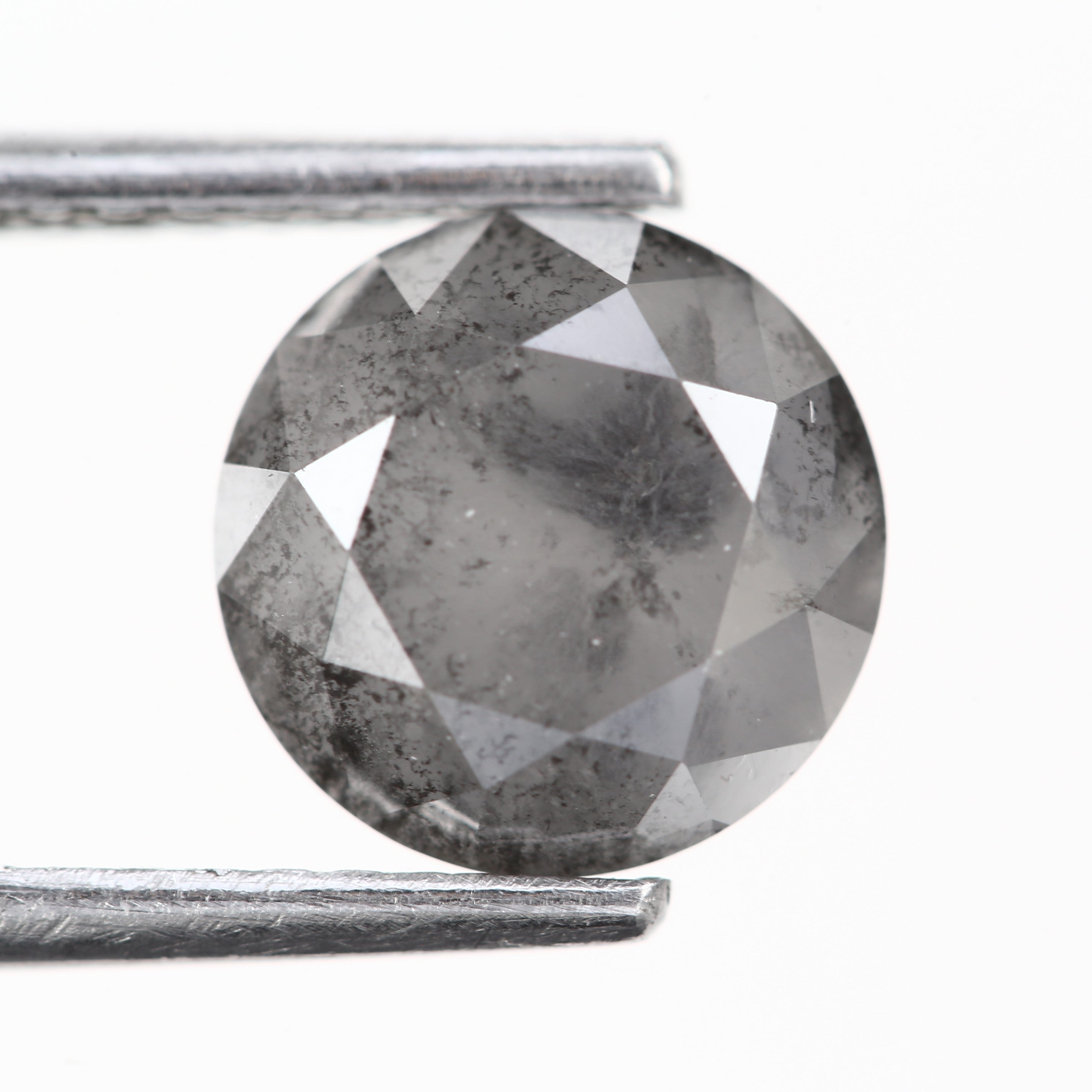 1.95 Carat Fancy Gray Round Salt and Pepper Diamond 7.4 MM with Unique Inclusions