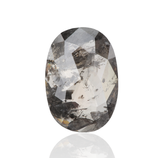 1.49 Carat 10.54 X 7.34 X 2.13 MM Natural Diamond Oval Rose Cut Fancy Gray Design Salt and Pepper Diamond Engagement Ring