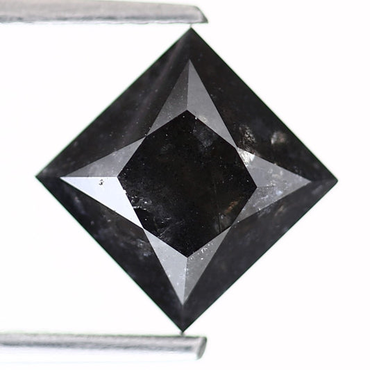 3.13 Carat 7.19 MM Natural Black Princess Cut Salt and Pepper Diamond