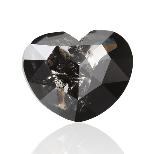 0.62 Carat 6.10 X 5.10 X 2.25 MM Natural Heart Rose Cut Fancy Black Salt and Pepper Diamond