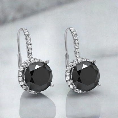 5.50ct Black Round Diamond Dangle Hoop Earrings Solid White Gold