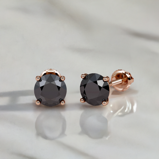 Natural Black Diamonds Round Stud Earrings