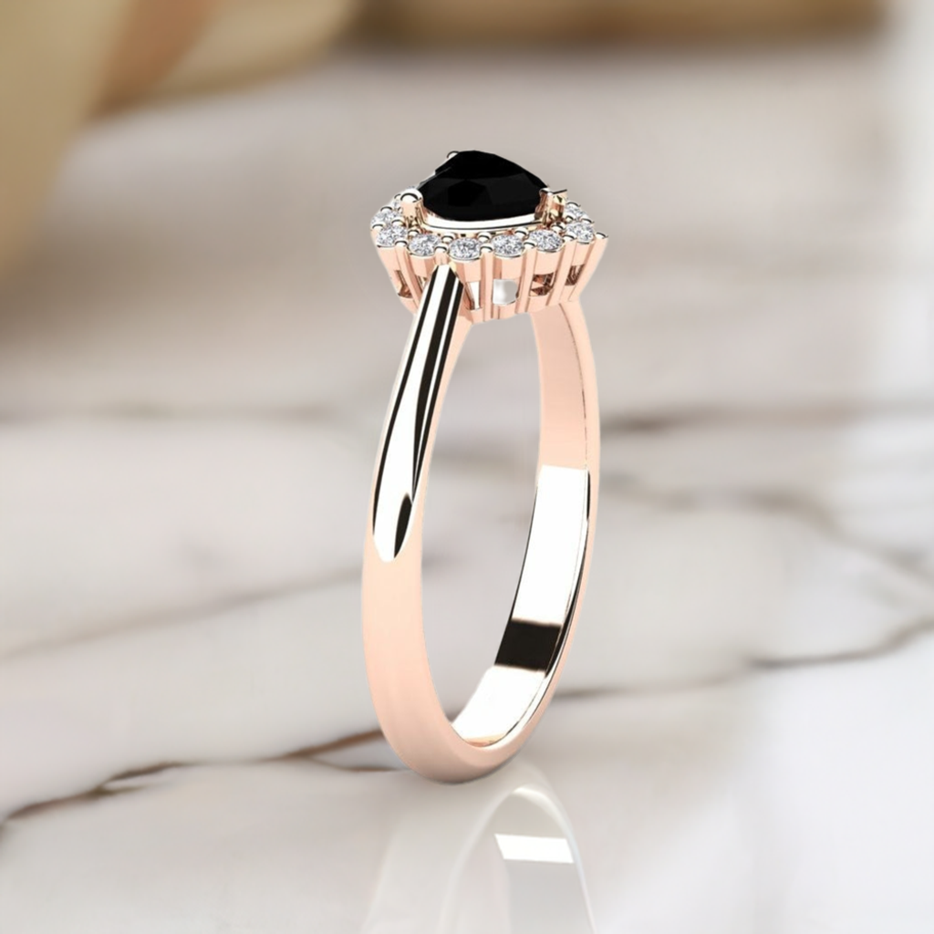 0.45 Carat Black Diamond Heart Ring Frostine 14K Rose Gold