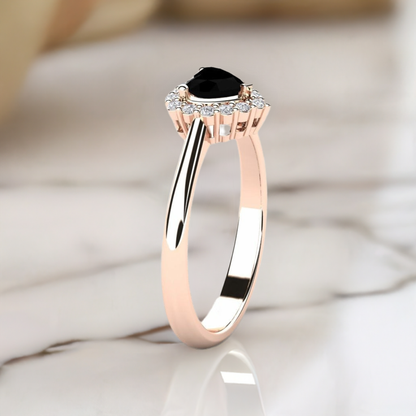 0.45 Carat Black Diamond Heart Ring Frostine 14K Rose Gold