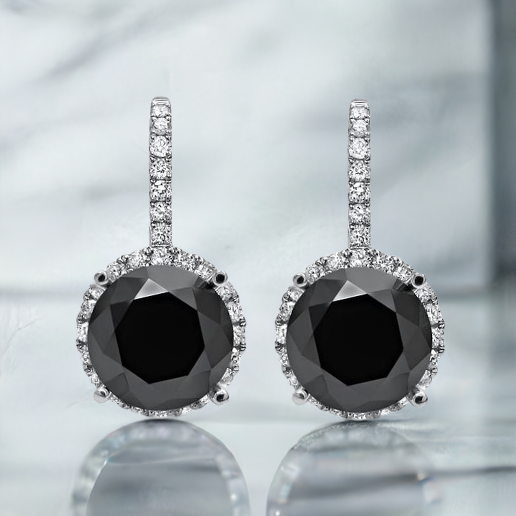 5.50ct Black Round Diamond Dangle Hoop Earrings Solid White Gold