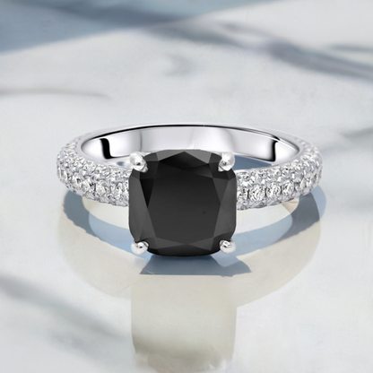 3.50 Carat Cushion Cut Black Diamond Pave Engagement Ring 14K Solid White Gold