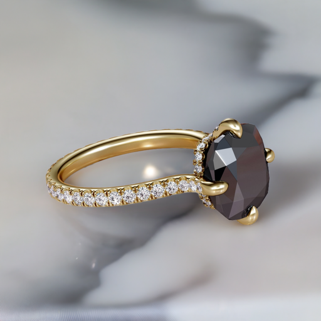 5.70 Carat Natural Black Diamond Cushion Engagement Ring 14K Solid Gold