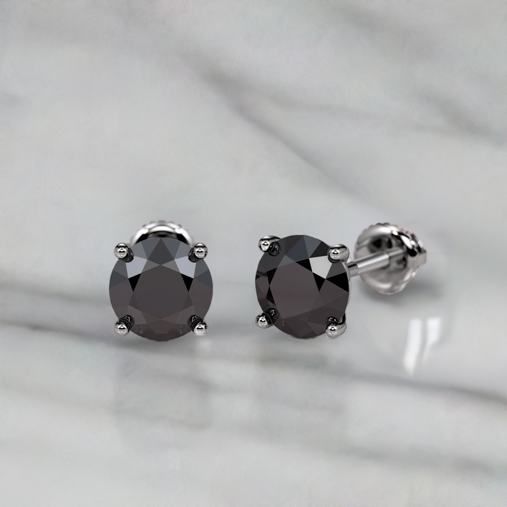 Natural Black Diamonds Round Stud Earrings